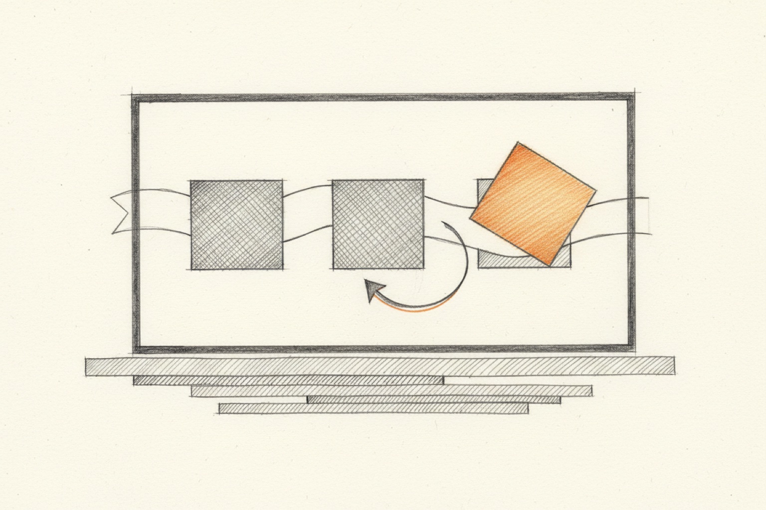 Abstract editorial illustration for 'Is the agent runtime harness a key enterprise platform capability?', in ink and amber on a cream background, evoking the themes of the essay.